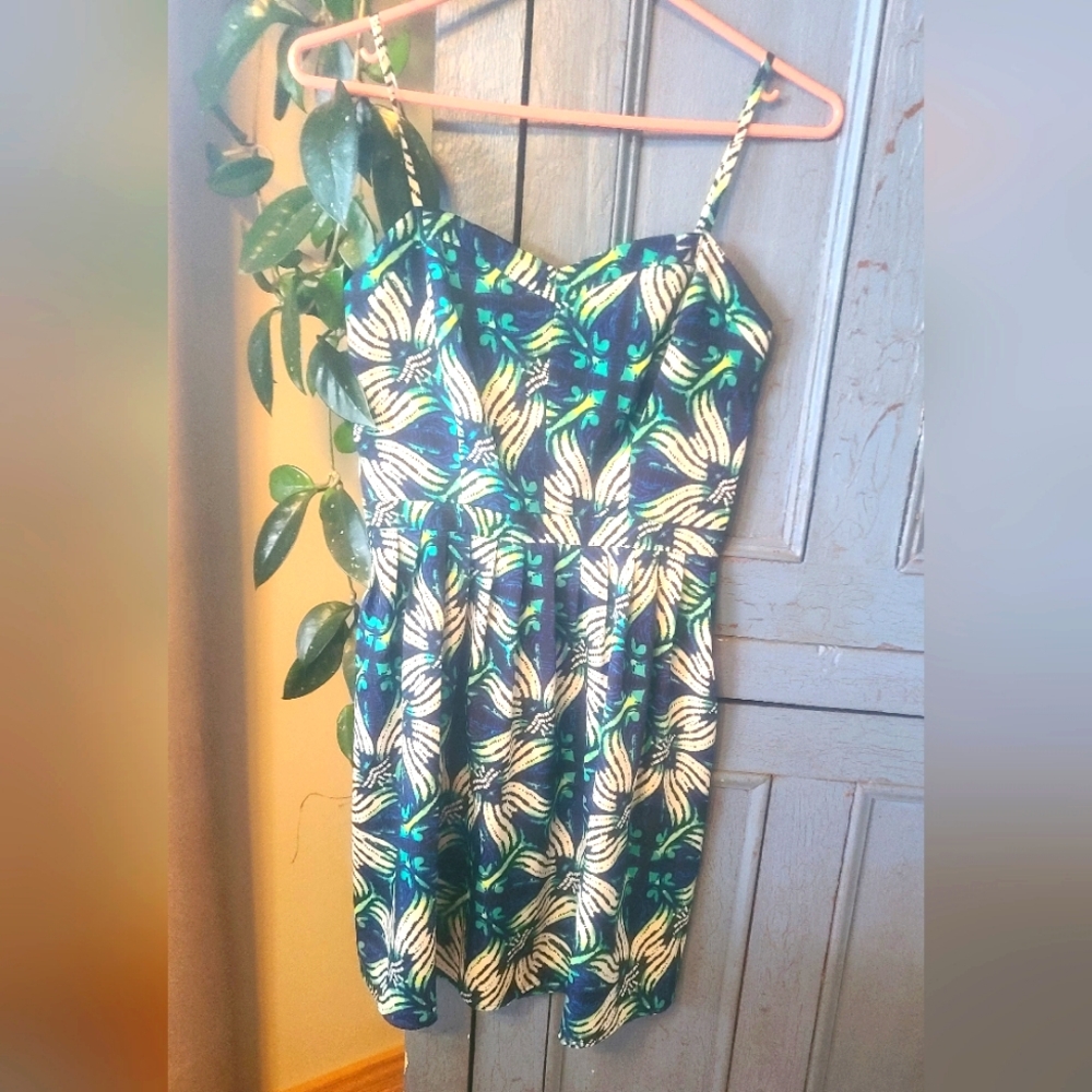 GAP White, Green and Blue Leaf Print Dress